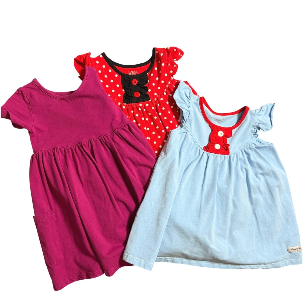 Merce and Me Girls Pearl Shift Dress Bundle Sz 2 Polka Dot Fuchsia Patriotic